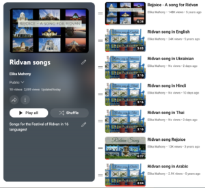 Youtube playlist of Ridvan videos and songs - Elika Mahony