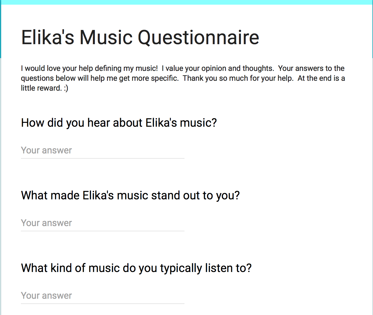 Elika's Music Questionnaire